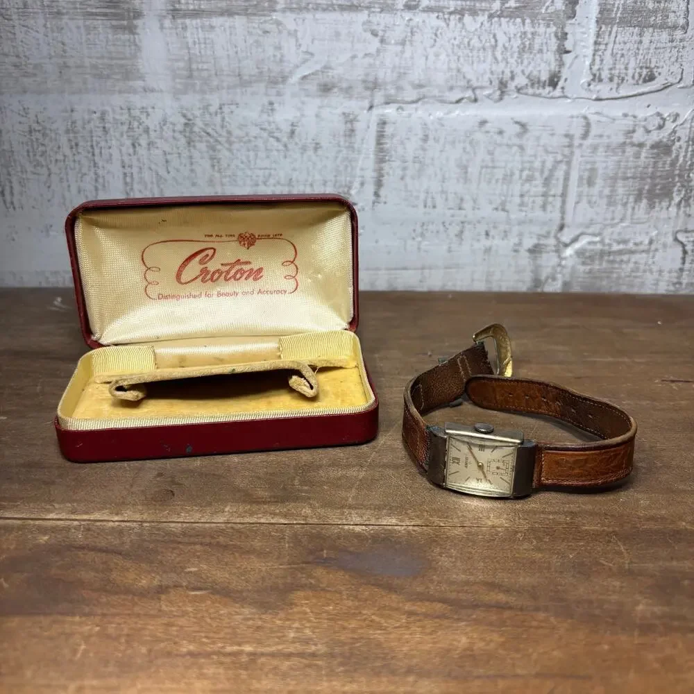 Vintage Harvel Tank Wristwatch with Red Croton Case